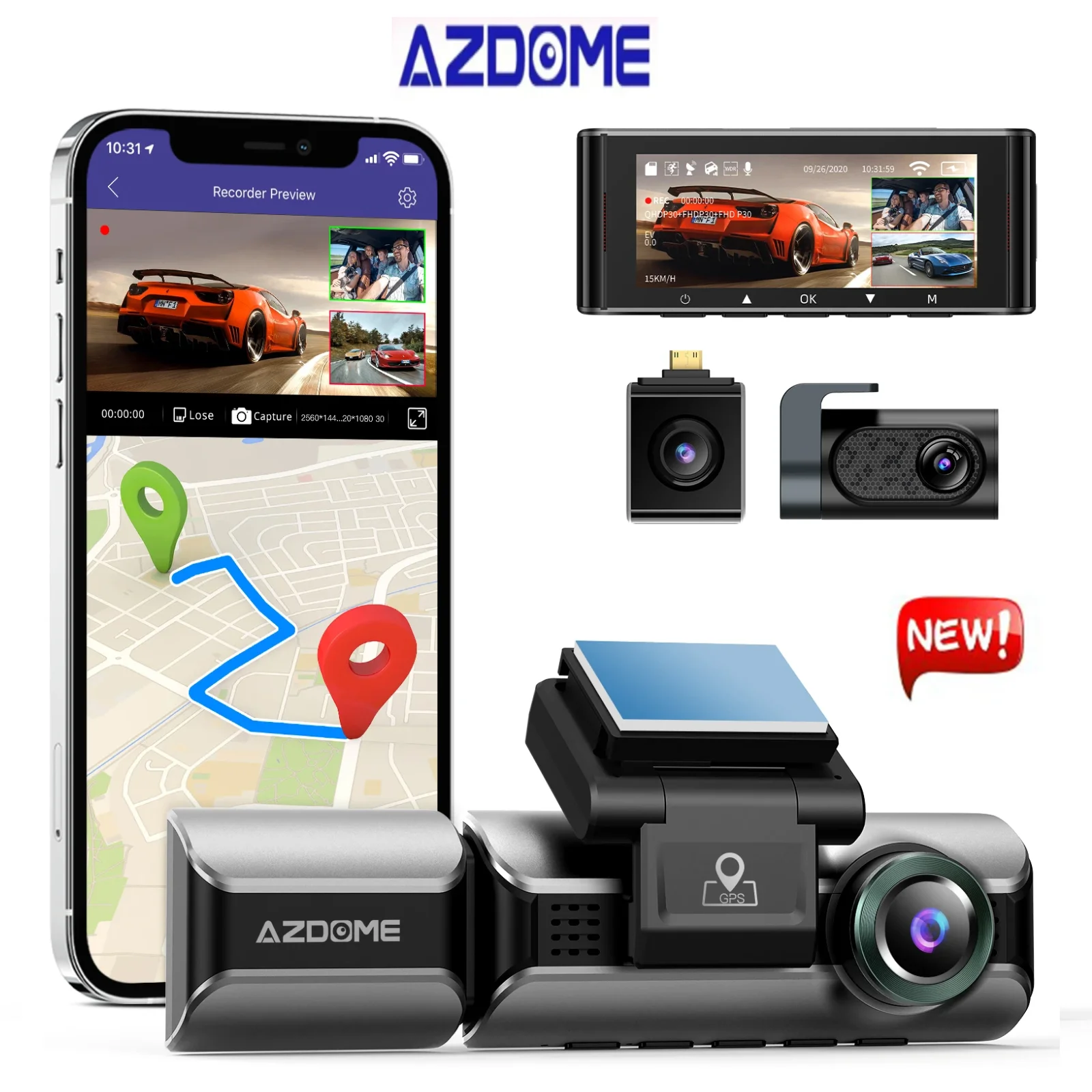 UpgradeM550ProAZDOMECarDVRDashCam4K58GhzWiFi3CamerasFront