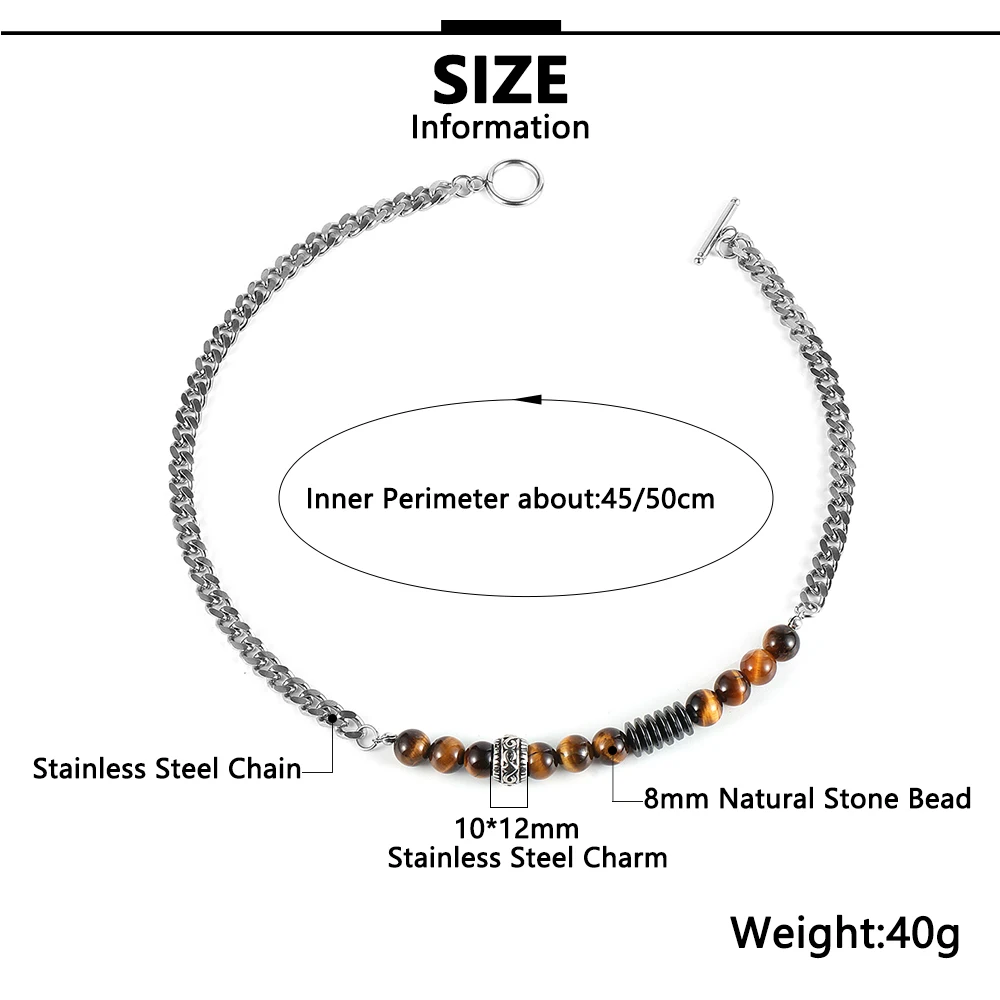 Nabest 11 Style Various Materials Natural Stone Stainles Steel Necklacess 8mm Bead Punk Fashion Jewelry for Men Women