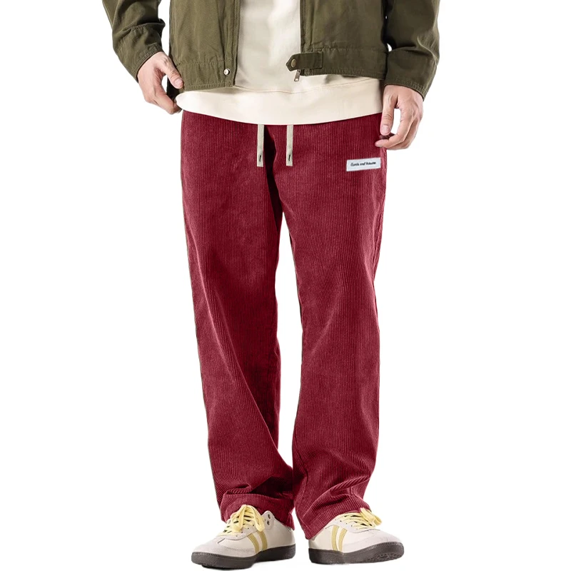 Mens Corduroy Pants Baggy Wide Leg Casual Pant Elastic Waist Drawstring Loose Fit Sweatpants Work Pants Breathable Outerwear
