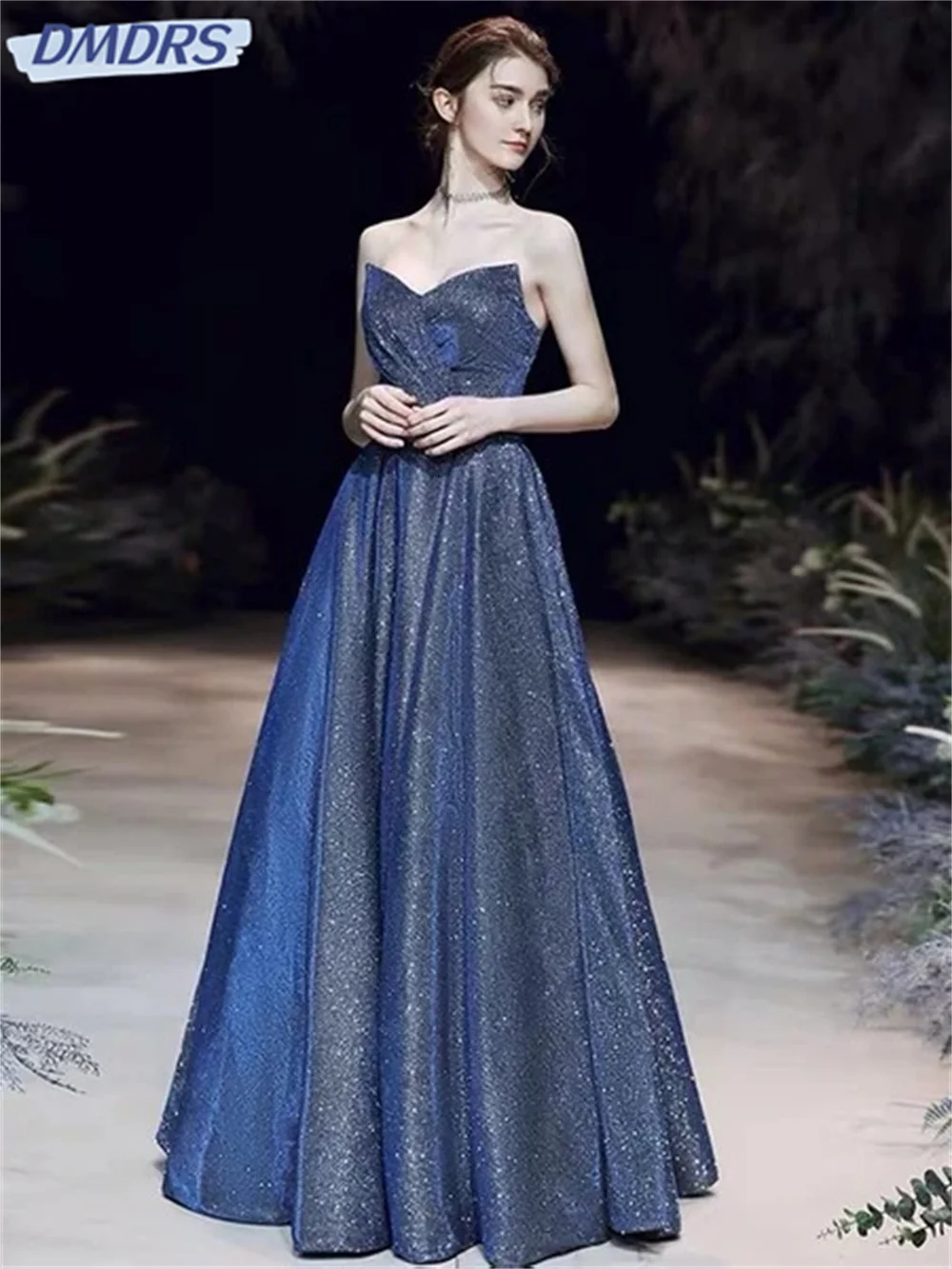 Shiny Strapless Prom Dress 2024 Luxurious Sleeveless Bride Gown Charming A-Line Floor-length Bride Robe Vestidos De Novia