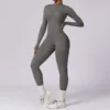 Women Yoga Jumpsuit Fitness Sports Suit Zipper Elastic One-Piece Bodysuits Gym Long Sleeve Gym Runing Push Up Workout Sportwear 5