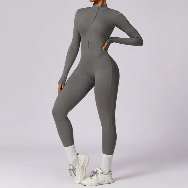 Women Yoga Jumpsuit Fitness Sports Suit Zipper Elastic One-Piece Bodysuits Gym Long Sleeve Gym Runing Push Up Workout Sportwear 5