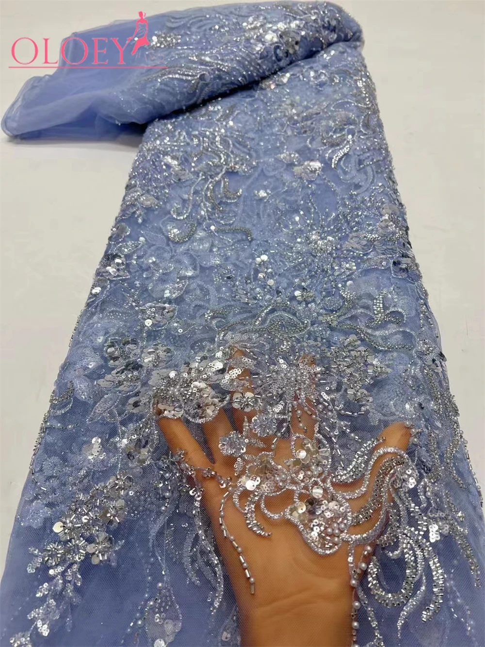 New Fashion French Embroidery Handmade Beaded Lace Fabric With Sequins African Nigerian Fabric For Wedding Dress