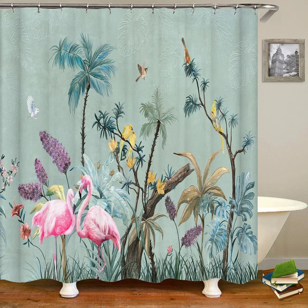 3D Beautiful flower grass plants birds printing shower curtain polyester waterproof bathroom curtain with hook home decoration 4