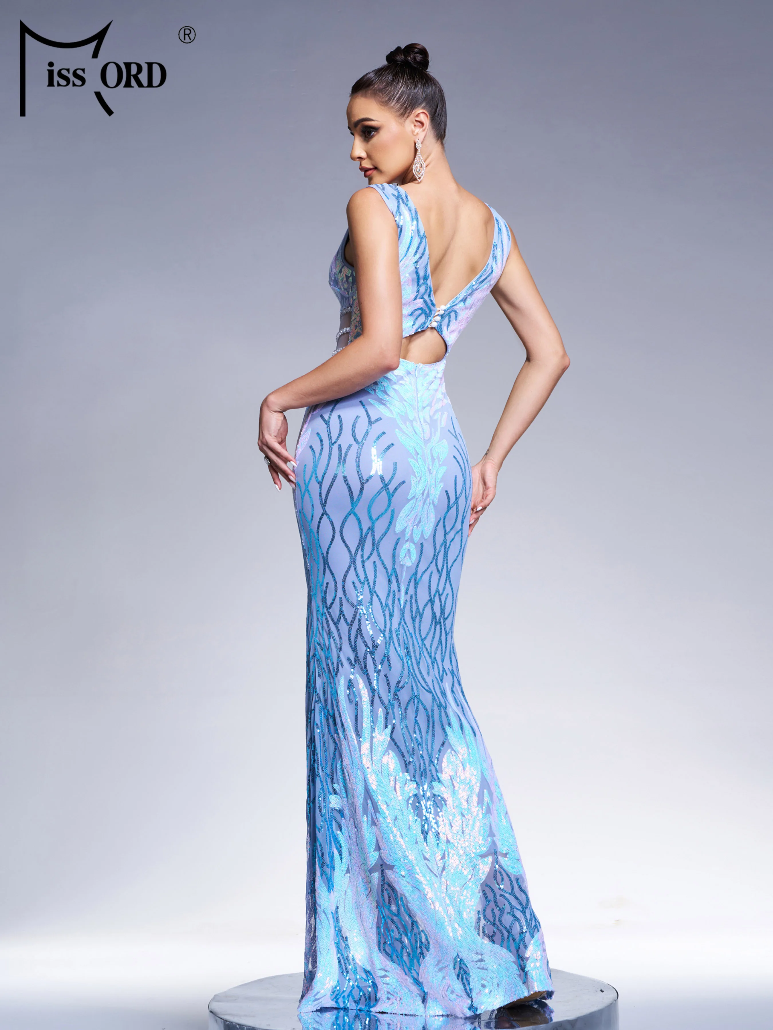 Missord New V Neck Cutout Vestidos Sequin Mermaid Evening Gown Wedding Birthday Party Formal Occasion Cocktail Maxi Prom Dresses 3