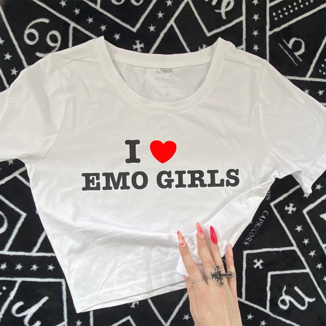 i Love Emo Girls Camiseta Feminina De Rua Tee y2k Roupa De Quadrinhos