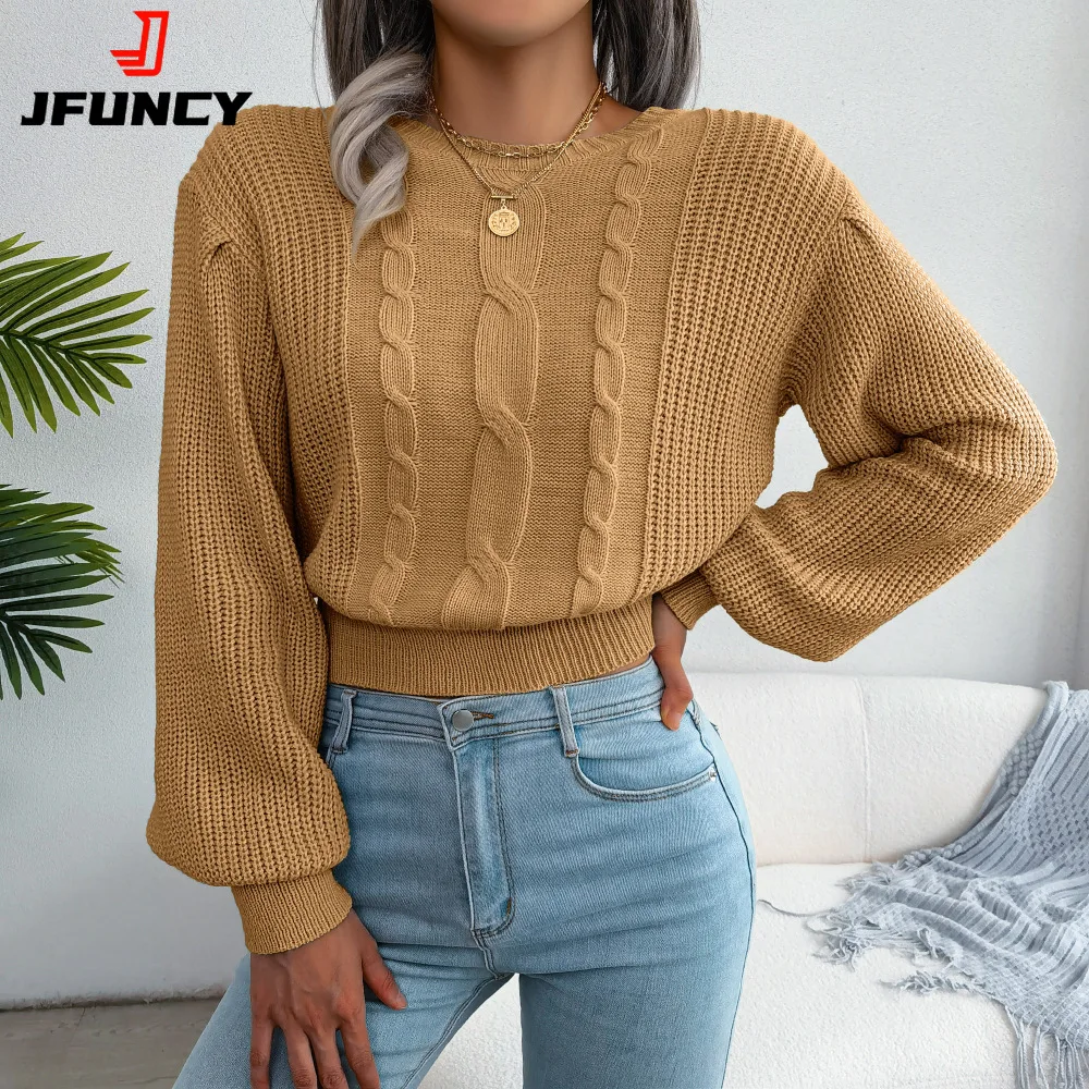 

JFUNCY Autumn Sweater Women Knit Pullover Short Navel Slim Waist Woman Knitwear 2022 Long Sleeve Twist Knitted Female Jumper Top