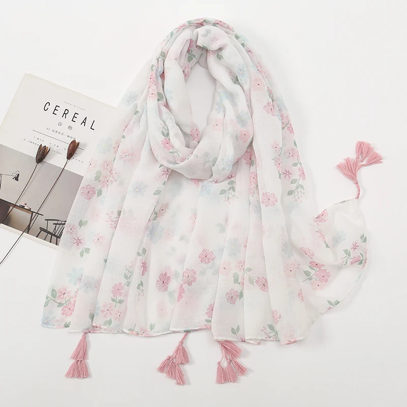 Осенне-зимний женский длинный шарф с цветочным принтом