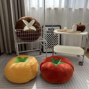 Coussin épais avec oreiller en forme de tomate, coussin rond pour légumes, champignons, kaki, pour siège de fenêtre, pour chambre à coucher 1