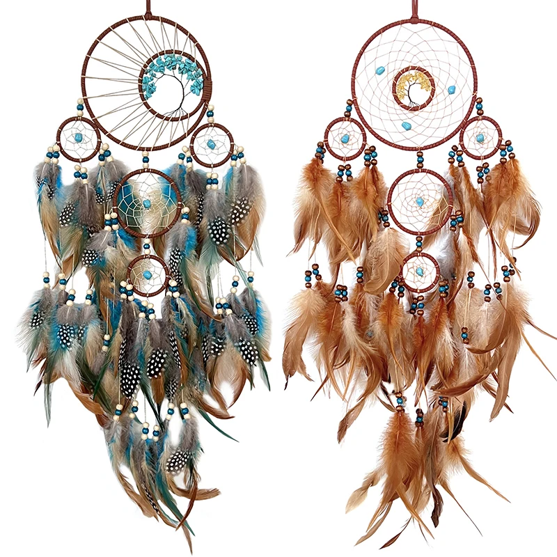 Dream catchers tree of life home decoration indians natural stone feathers manual wall ornaments