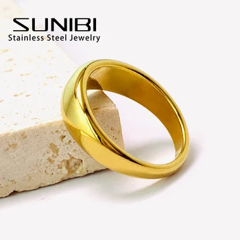 Anello da donna semplice in acciaio inossidabile con curvo lucido color oro, ornamenti per feste punk francesi per donna Dropshipping all'ingrosso
