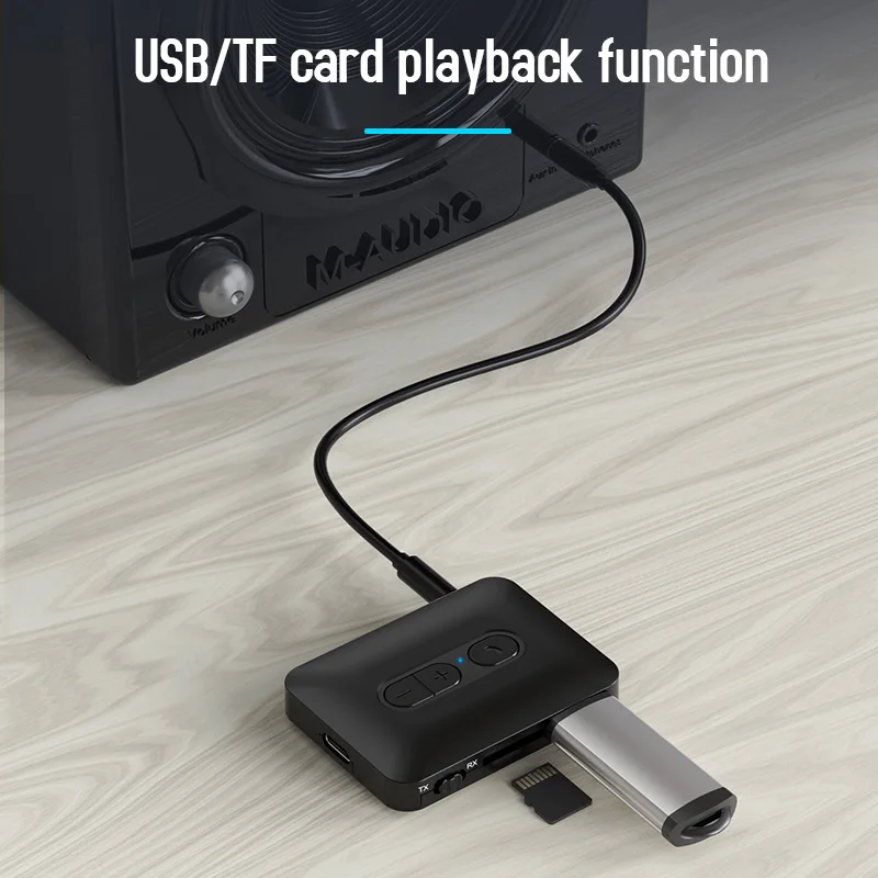 Bluetooth 5.4 Audio Receiver Transmitter USB U-Disk TF Card Play 3.5MM AUX Stereo Music Wireless Adapter With Mic For Car TV PC