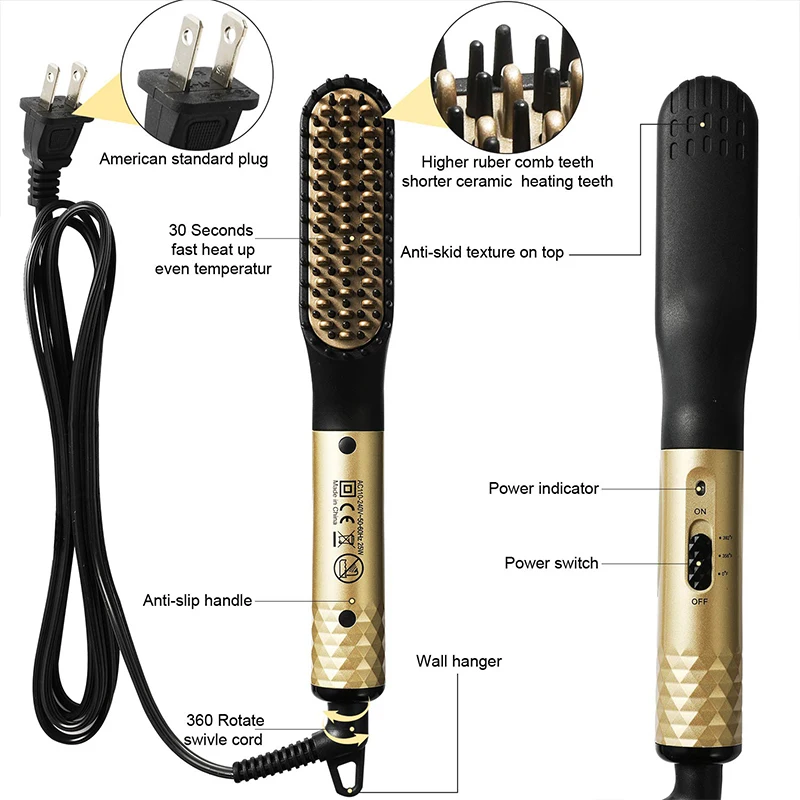 Multifunctional Quick Hair Beard Straightener Men's Hair Straightening Flat Iron Heated Hair Comb Electric Men Hair Beard Styler 6
