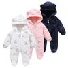 2025 Autumn Winter Newborn Baby Romper Cartoon Bear Flannel Hooded Children Girl Overalls 0-1 Years Infant Boy Jumpsuit Outfits