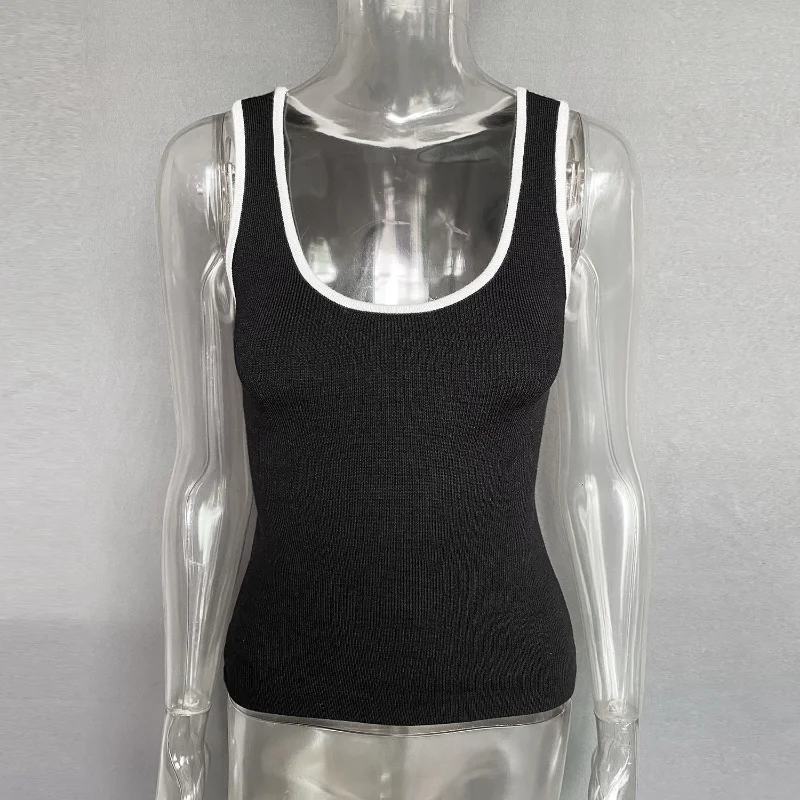Casual For Women Contrast Y2k Top Vest Backless Patchwork Pullover Top Slim Sheer Tracksuit Summer Cute Female Tank Top