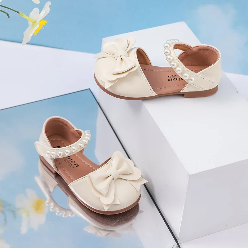 Girls Pearl Flat Sandals Summer Wedding Party Shoes