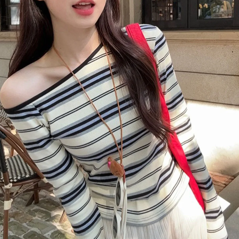 Women Striped Long Sleeve Tops