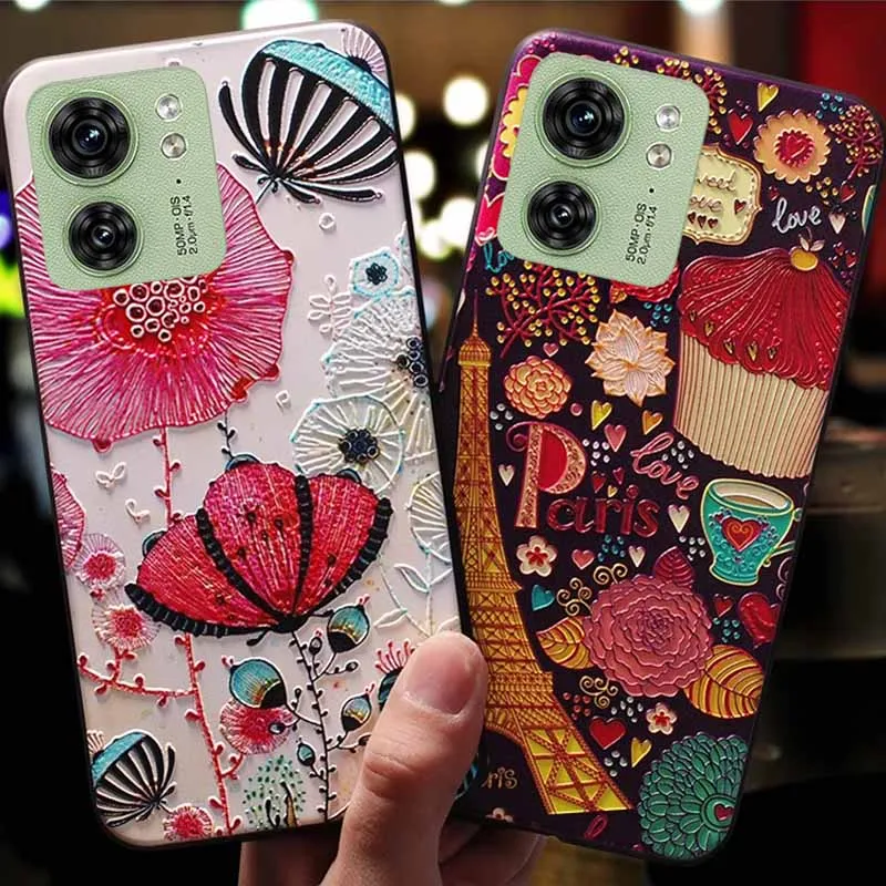 Coque En Silicone Pour Motorola Moto Edge 40, E13 3D Flower Institute, Emboss, Stylus 5G 2023, G Play 2023, Edge40 Pro
