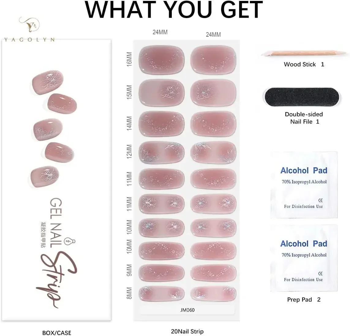 20Tips UV Gel Nail Stickers Works with Any Nail Lamps Gel Wraps for Nails Salon-Quality Long Lasting Pure Color French Tips