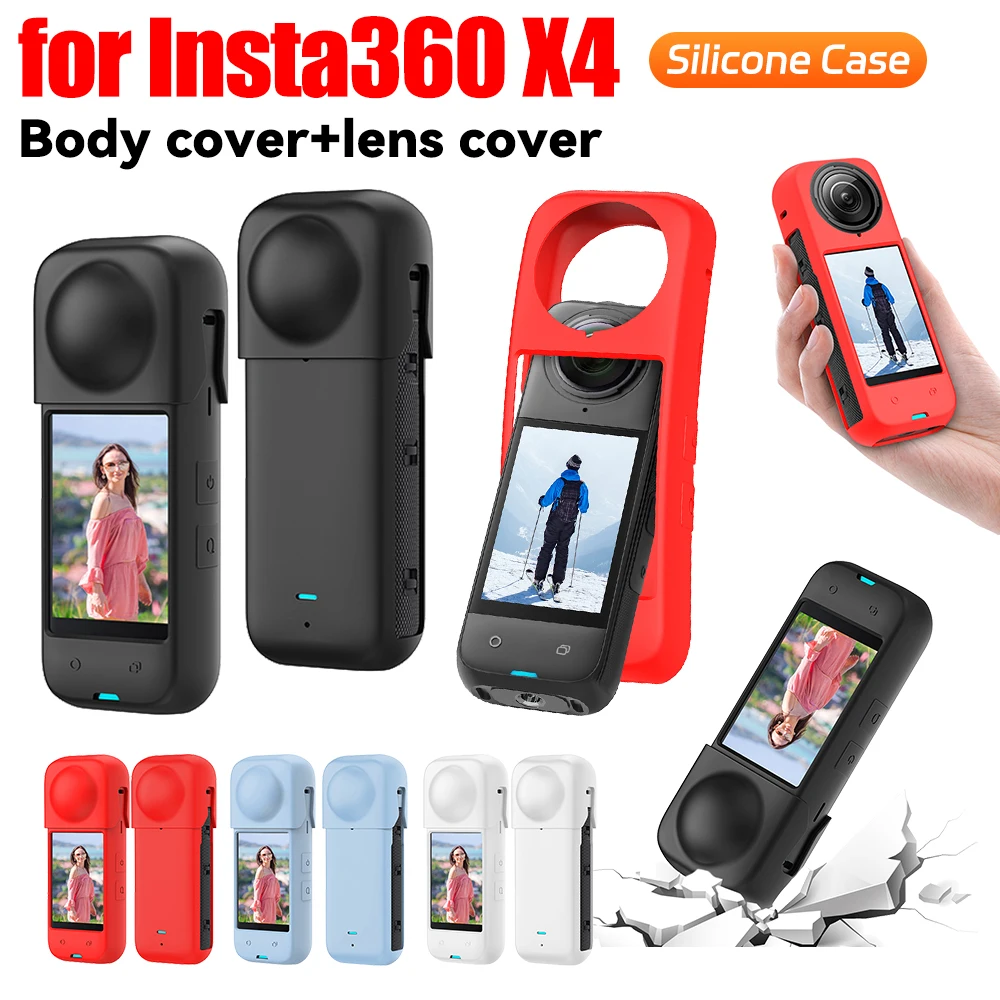 보호대 실리콘 케이스, 렌즈 커버 캡 포함, 완전 보호 소프트 실리콘 커버, Insta 360 X4 액세서리
