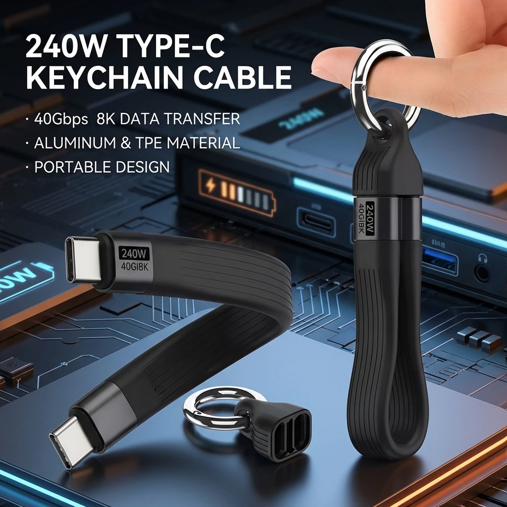 240W 40Gbps 타입 C 케이블 (키체인 포함) PD3.1 5A 8K@60Hz USB-C to USB 어댑터 고속 데이터 동기화 및 고속 충전 케이블