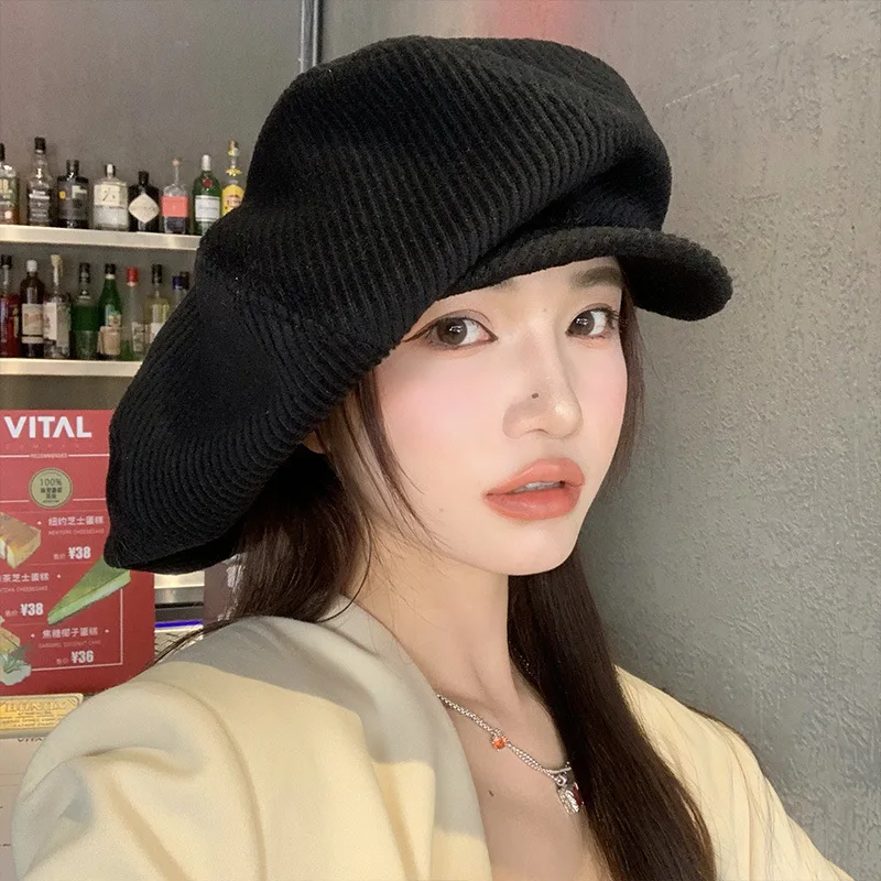 Corduroy Mushroom Hat Fashion Large Cloud Hat Autumn Winter Black Octagonal Cap Women Face Small Painter Caps Gorros,casual hat