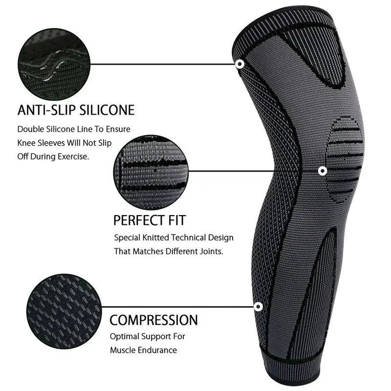 1pc Knitted Nylon Sports Knee Support Compression Long Full Leg Sleeve Arthritis Relief Running Warm Knee Protector