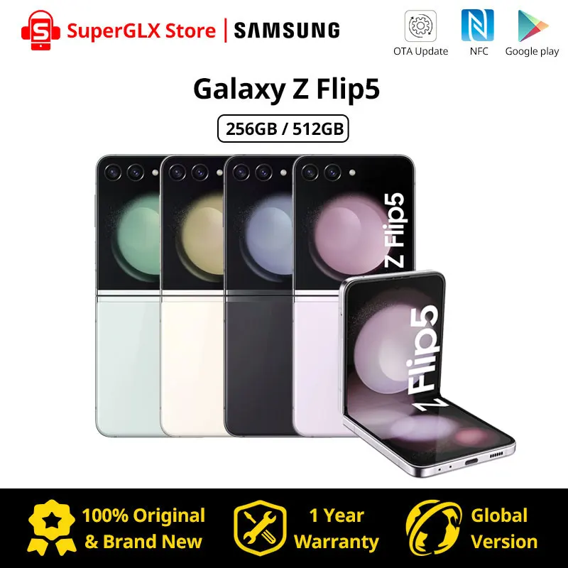 

Global Version Samsung Galaxy Z Flip5 256GB/512GB Snapdragon 8 Gen 2 120Hz Foldable AMOLED Display IPX8 Samsung Galaxy Z Flip 5