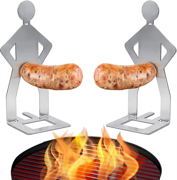 Description Picture 2 of item1/5-piece BBQ Hot Dog Roaster Stainless Steel Rack Humanoid Barbecue Sausage Rack Outdoor Summer Party Picnics Holder BBQ Tools