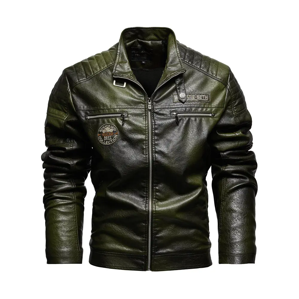 Men's Leather Jackets Autumn And Winter Casual Motorcycle Slim PU Jacket Biker Leather Warm Overcoat