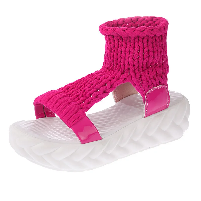 Comfortable Casual Wool Women's Summer Sandals Knit Platform Shoes Candy Color Wedge Sandalias Women