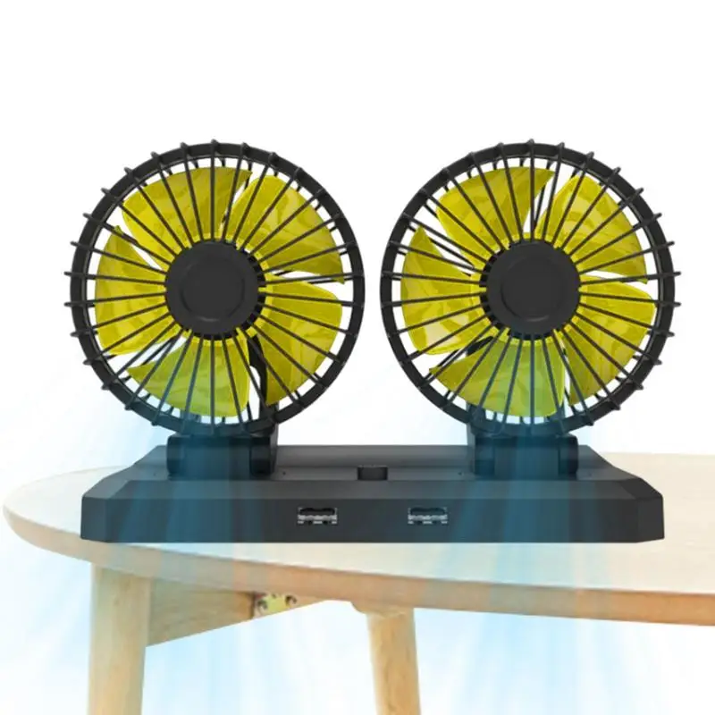 

Car Fans USB Fan Dual Head Fan 360 Rotating Automatic Desk Fan That Plugs Into Cigarettes Lighter/Quiet Noise Auto Fan For Car