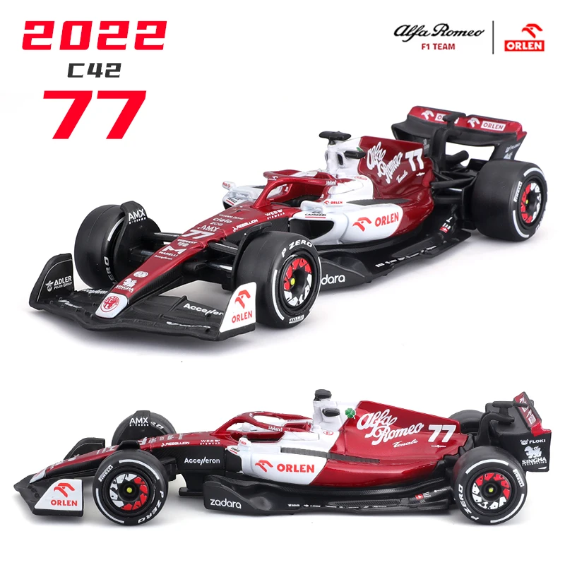 

Bburago F1 1:43 2022 Alfa Romeo C42 #77 Valtteri Bottas #24 Guanyu Zhou Formula Racing, статический сплав, литая модель