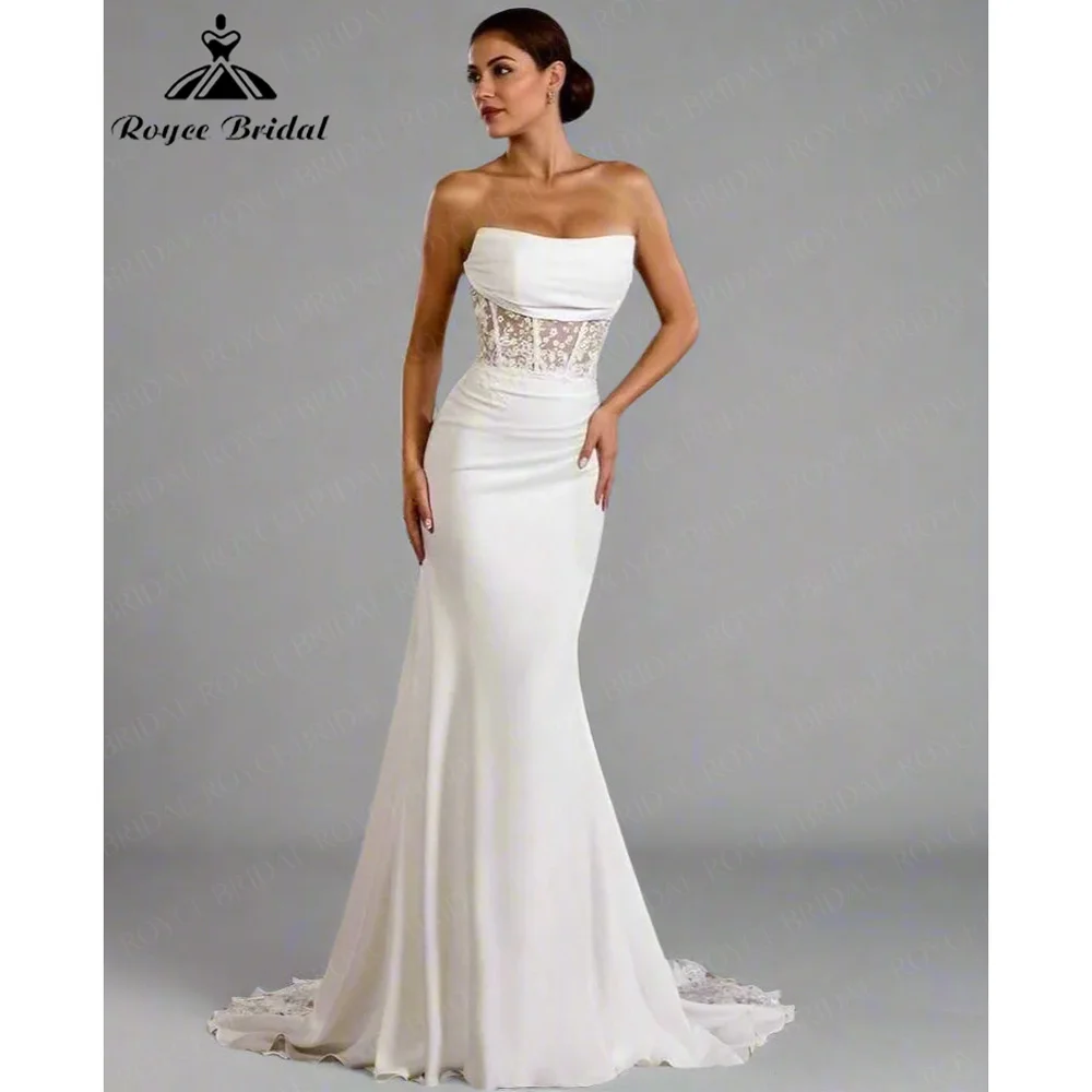 Abito da Sposa Roycebridal con Corsetto in Pizzo Trasparente, Vestito da Sposa a Sirena Aderente, Vestido De Novia con Ricami Floreali Personalizzati - immagine 4