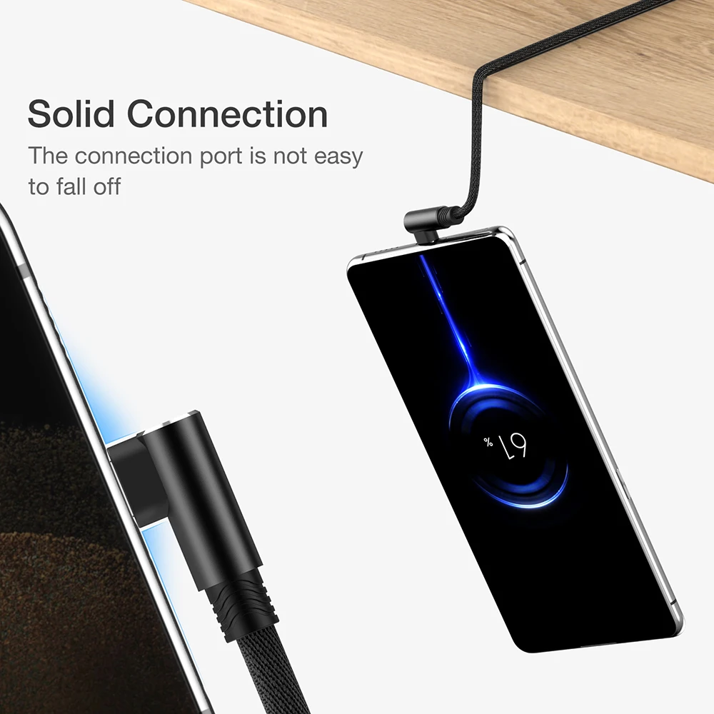 Elbow 90° USB-C Fast Charging Cable - Durable Nylon Braided Data Charger, Available in 1m, 2m, and 3m Lengths