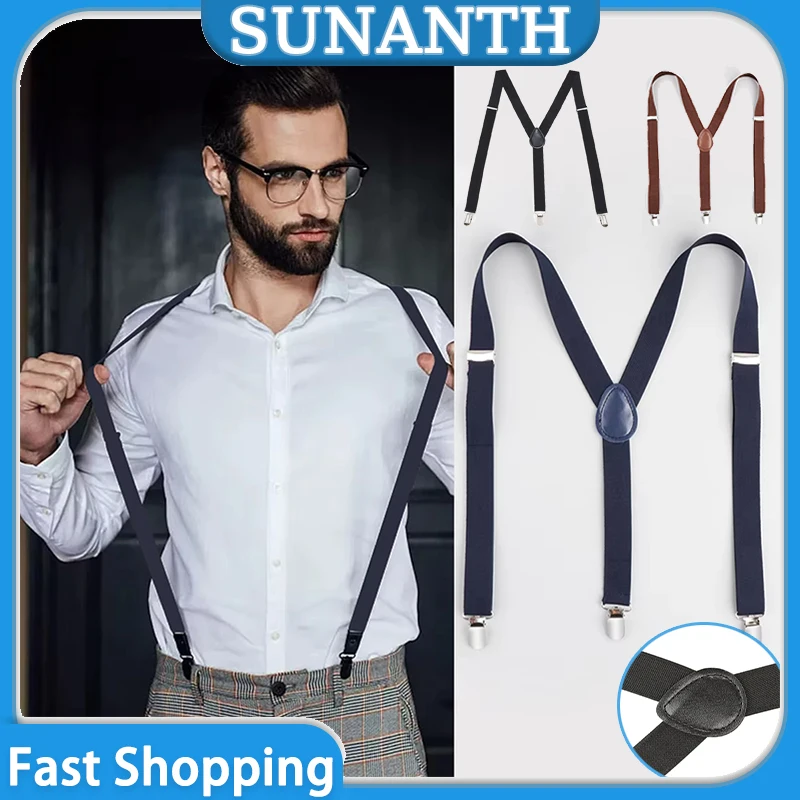 Men's Adjustable 1 inch Wide Y Shape Elastic Hanging Pants Suspenders Daily Dressing Accessories Strong Metal Clips Unisex