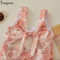 Tregren Toddler Baby Girls Swimwear Summer Sleeveless Floral/Shell Print Hollow Bathing Suit Swimming Pool Hot Spring Swimsuit 4