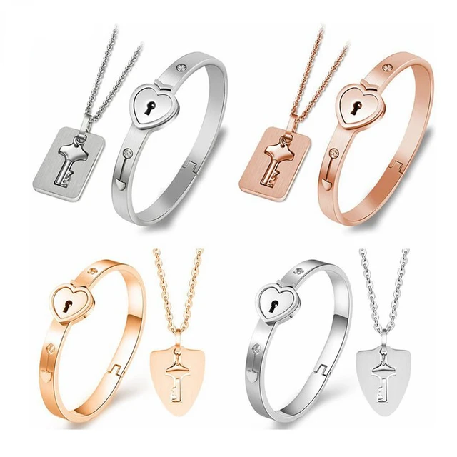 Couple Set Necklace Stainless Steel Bracelet Lock - Stainless Steel Love  Heart - Aliexpress