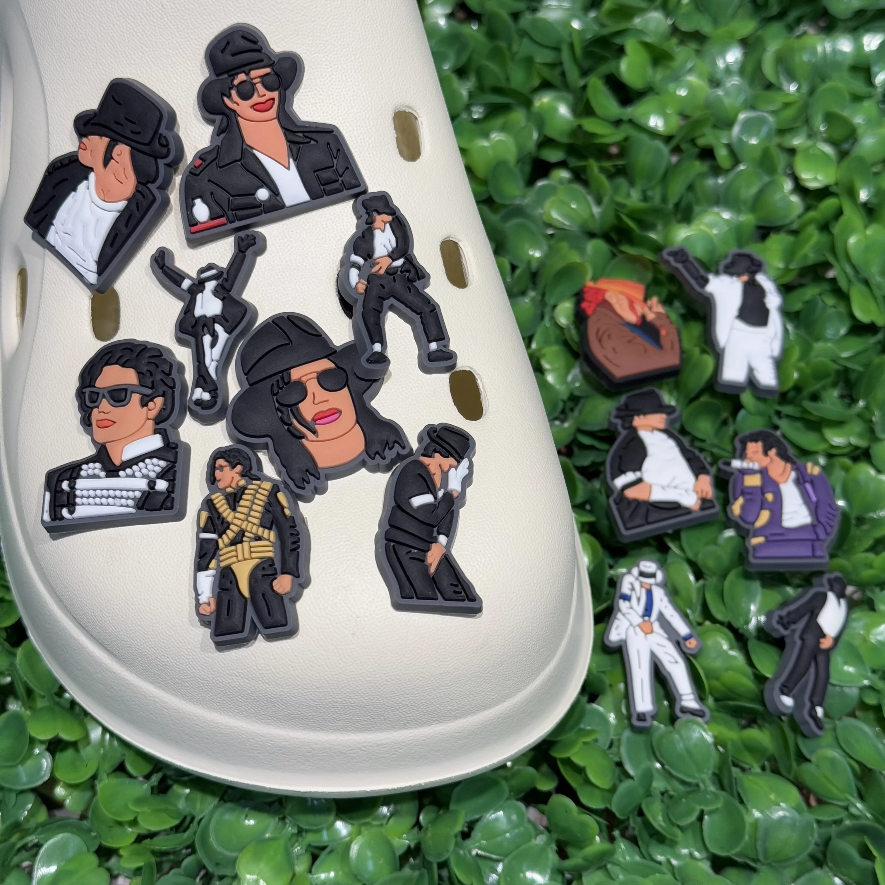 Hot Sales 14Pcs Famous Singer PVC Shoes Charms Decorations Moonwalk Dance Sandal Buckle Fit Cool Man Holiday Gifts