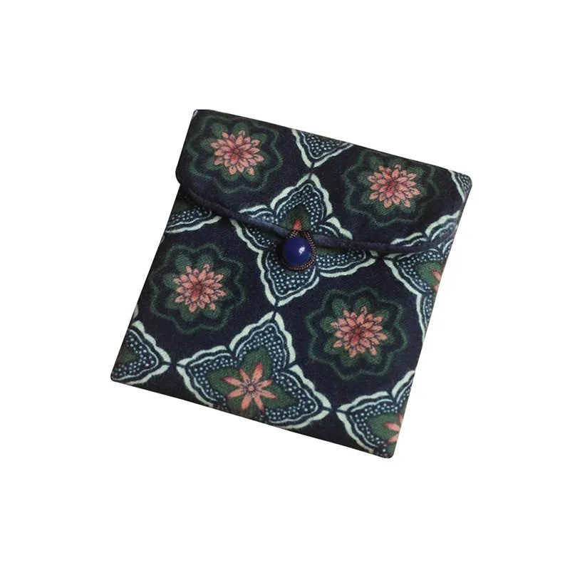 Small Vintage Bag Printed Cotton Bag Walnut Buddha Bead Storage Bag jewelry Flip Buckle Small Things Organizer