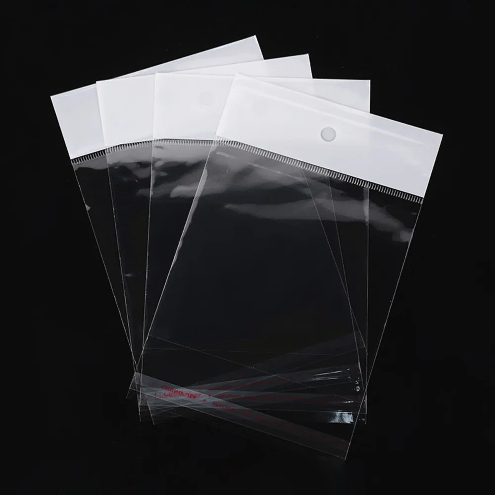 200pcs Self Adhesive Seal OPP Bags with White cardboard and Hanging Holes - Transparent Plastic Poly Bag Jewelry Gift Packaging 6