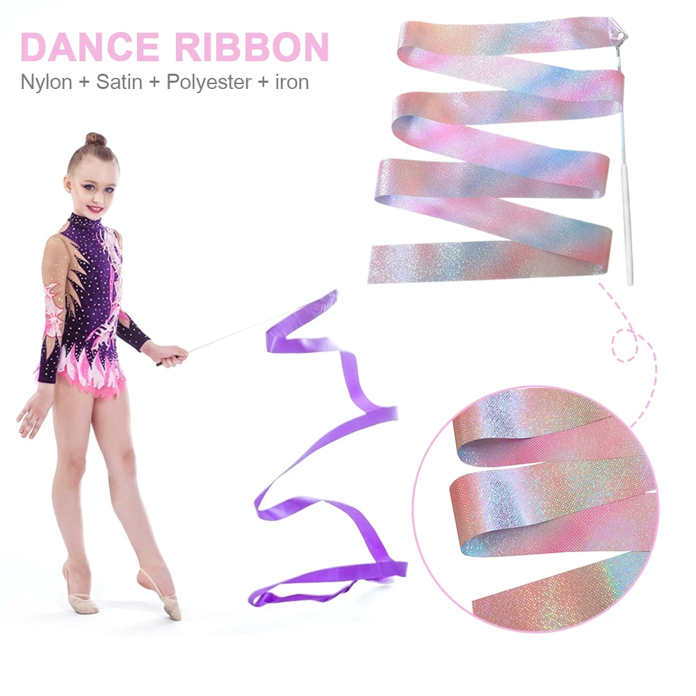 Gymnastic Ribbon with Wand 2/4M Colorful Sparkling Dance Multifunction Twirling Streamer for Kids Girls gymnastics ribbon gymnastics streamer rod