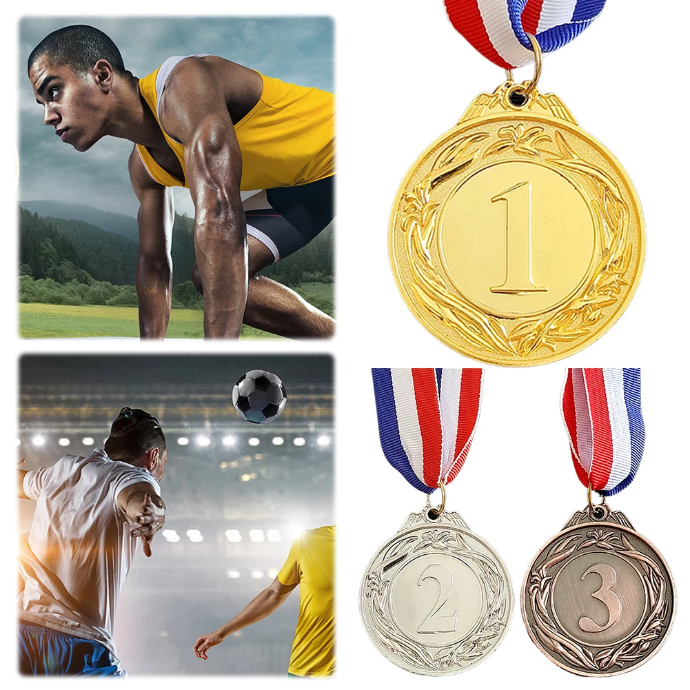 5cm Gold/Silver/Bronze Medal Sports Rewards with Neck Ribbon Students Rewards Competition Medals for Marathon Ball Games award medals