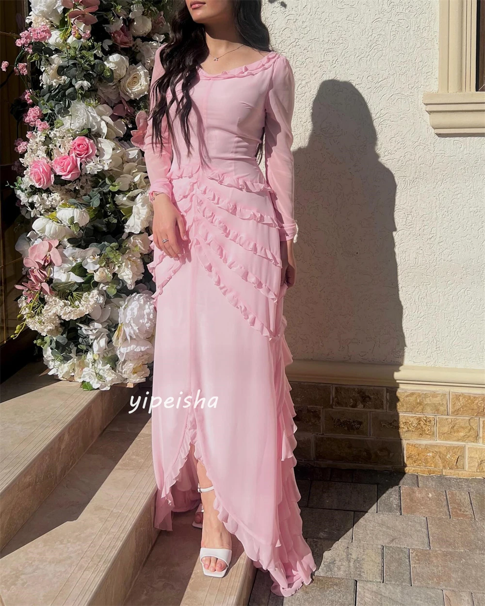 green emerald velvet dress A Line Backless Halter Neck Beaded Pink Lace Long Prom Dresses, Layere –  jbydress main image 1