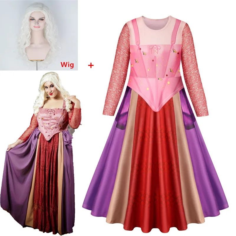 Hocus Pocus Mary Sarah Costume Cosplay Per Bambini Girl Party Dress Halloween Carnival Dress Up Costumi Funko Pop Girls Dress Wig