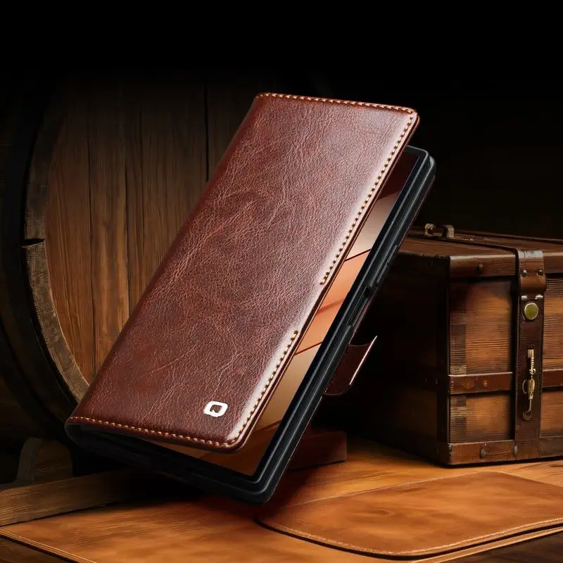 QIALINO Premium Genuine Leather Wallet Cover - Natural Cowhide Finish