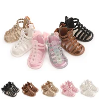 0-18Months Summer Roman Sandals Open Toe Woven Solid Color High Cut Minimalist Rivet Girl Baby Fashion Flat Sandals 1