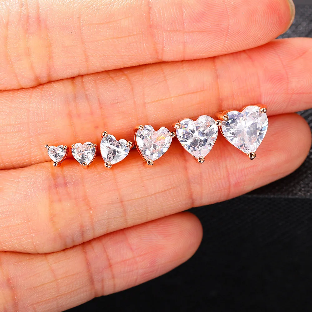 Classic Simple Romantic 3-8mm Three Claw Love Zircon Earrings Heart Shaped Stone Inlaid Ear Rings Wholesale Womens Jewelry Gift creative love keychain silicone mold for resin heart shaped dog claw love letter jewelry pendant epoxy resin molds