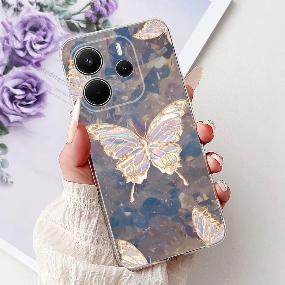 Clear Aesthetic Luxury Cute Cat & Floral Painted Soft Phone Case Cover