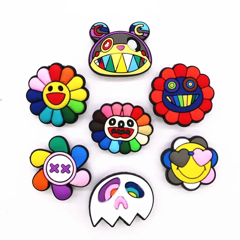 Shoe Charms 1pcs Graffiti Flowers Sunflower Fits for DIY Clog Sandals Decoration Smile Rainbow Sun Flower Pride Badge Pins